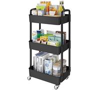Laiensia 3-Tier Storage Cart,Multifunction Utility Rolling Cart Kitchen Storage Organizer,Mobile Shelving Unit Cart with Lockable Wheels for Bathroom,Laundry,Living Room,With Classified Stickers,Black