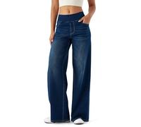 LaiEr Large Denim Wide Leg Pants for Women,High Waisted and Slimming with Multiple Pockets,Straight Tube,Loose fit,Cat Whisker,Marbling wash Craft,High Elasticity Casual Jeans(DarkBlueNostalgicXXL)