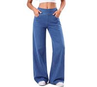 LaiEr Large Denim Wide Leg Pants for Women,High Waisted and Tummy Controlling,Straight Tube,Loose fit,Suitable for Casual Yoga and Fitness High Elasticity Jeans no Whiskers(Medium Blue VintageM)