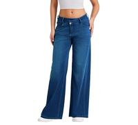 LaiEr Large Wide Leg Jeans for Women, Unique Zipper Waist Design, Straight Cut, Loose fit, Suitable for Casual, Yoga, Fitness High Elasticity Denim Pants.(Dark BlueM)