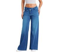 LaiEr Large Wide Leg Jeans for Women, Unique Zipper Waist Design, Straight Cut, Loose fit, Suitable for Casual, Yoga, Fitness High Elasticity Denim Pants.(Medium Light Blues)