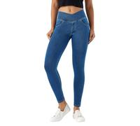LaiEr V Crossover Skinny Jeans Women High Waist Pull onTummy Control Casual Fitness Leggings, Highly Elasticity Soft Fabric with Side Pockets Yoga Pants(Medium Blues)