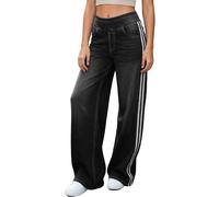 LaiEr Wide Leg Jeans for Women,Unique Color Block Design,High-Waisted Tummy Control Straight Cut,Loose fit,Suitable for Casual,Yoga,Fitness High Elasticity Baggy Denim Pants.(MediumLightGreyXL)