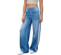 LaiEr Wide Leg Jeans for Women,Unique Color Block Design,High-Waisted Tummy Control Straight Cut,Loose fit,Suitable for Casual,Yoga,Fitness High Elasticity Baggy Denim Pants.(MediumLightBlueL)