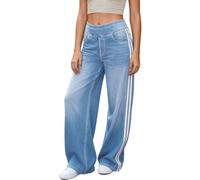 LaiEr Wide Leg Jeans for Women,Unique Color Block Design,High-Waisted Tummy Control Straight Cut,Loose fit,Suitable for Casual,Yoga,Fitness High Elasticity Baggy Denim Pants.(LightBlueNostalgicL)