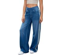 LaiEr Wide Leg Jeans for Women,Unique Color Block Design,High-Waisted Tummy Control Straight Cut,Loose fit,Suitable for Casual,Yoga,Fitness High Elasticity Baggy Denim Pants.(DarkBlueNostalgicXL)