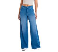 LaiEr Wide Leg Jeans for Women with a Traditional Button and Zipper Placket Design,Straight Cut, Loose fit,Suitable for Casual, Yoga, Fitness High Elasticity Denim Pants.(Medium Light blueXS)
