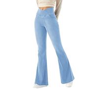 LaiEr Women Bootcut Jeans V Crossover High Waist Pull on Tummy Control Casual Fitness Skinny Yoga Pants,Denim Highly Elasticity Soft Fabric,Flared Fitness Trousers with Side Pockets(Light Blues)
