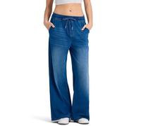 LaiEr Women High-Stretch Wide Leg Jeans with an Adjustable Drawstring Waist.Soft and Comfortable Straight-Leg Denim Pants Ideal for Stylish,Sports Gym Activities and Casual,Yoga.