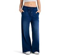 LaiEr Women High-Stretch Wide Leg Jeans with an Adjustable Drawstring Waist.Soft and Comfortable Straight-Leg Denim Pants Ideal for Stylish,Sports Gym Activities and Casual,Yoga.