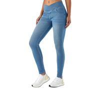 LaiEr Women V Crossover Skinny Jeans High Waist Tummy Control Casual Fitness Leggings, Supple Elasticity Casual Faux Denim Print with Side Pockets(Light BlueL)
