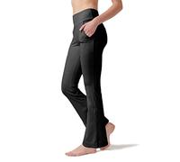 LaiEr Women's Yoga Pants with 4 Pockets High Waist Work Pants 4 Way Stretch Tummy Control Long Flare Pants(Black,XXXL)