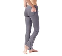 LaiEr Women's Yoga Pants with 4 Pockets High Waist Work Pants 4 Way Stretch Tummy Control Long Flare Pants(Lignt Grey,S)