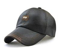 LAIFEKE Baseball Cap Men Autumn Winter Cap PU Leather Windproof Waterproof Outdoor Sports Hat (Black)