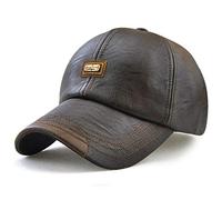 LAIFEKE Baseball Cap Men Autumn Winter Cap PU Leather Windproof Waterproof Outdoor Sports Hat (Dark Brown)