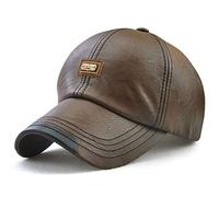 LAIFEKE Baseball Cap Men Autumn Winter Cap PU Leather Windproof Waterproof Outdoor Sports Hat (Light Brown)