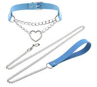 LAIFEKE Harajuku Peach Heart Choker Punk Hauling Chain PU Leather Collar Gothic Necklace NightClub Goth Leash Belts