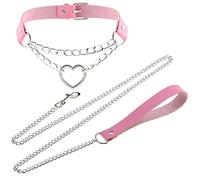 LAIFEKE Harajuku Peach Heart Choker Punk Hauling Chain PU Leather Collar Gothic Necklace NightClub Goth Leash Belts
