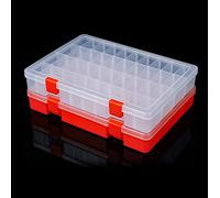 LAifu 2Pack 36 Compartment Storage Boxes, Plastic Jewelry Box,Craft Storage Box with Removable Dividers, Hobby Box for Jewelry,Beads,Stamps,Seeds Fishing Organizer Storage Clear and Orange