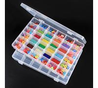 LAifu 2PCS Plastic Stackable Organizer Container with Adjustable Dividers, Clear Plastic Storage Box with 36 Removable Grids Compartments for Jewelry Cosmetics Craft Tackle Pills Beads Bolts Nuts