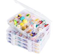 LAifu 4PCS Plastic Stackable Organizer Container with Adjustable Dividers, Plastic Storage Box with 18 Removable Grids Compartments for Jewelry Cosmetics Craft Tackle Pills Beads Bolts Nuts and Snack