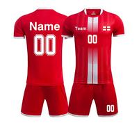 LAIFU Adult Kids Personalised Football Shirts Kit Soccer Jersey and Shorts with Numbered Team Logo Custom (8607-Red)