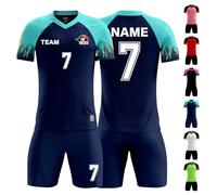 LAIFU Custom Adult Kids Football Shirt, Personalised Name, Number, Logo and Team Name Breathable Football Kits Sapphire Blue