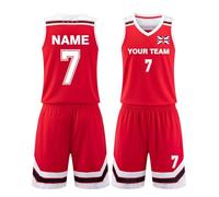 LAIFU Custom Kids Basketball Jerseys, Personalize Name Number Logo Adults Basketball Sets Red