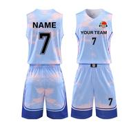 LAIFU Custom Kids Basketball Jerseys, PersonalizeYour Name Number and Logo Adults Breathable Basketball Sets Blue Pink