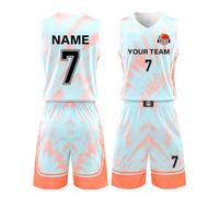 LAIFU Custom Kids Basketball Jerseys, PersonalizeYour Name Number and Logo Adults Breathable Basketball Sets Blue Orange