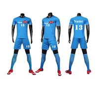 LAIFU kids football kit for boys girls men women Personalised football shirt short with name number team logo (1905Light Blue)