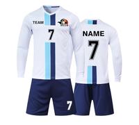 LAIFU Personalised Football Kit for Boys/Girls/Men/Women Kids Football shirt&short with Name Number Team and Logo (longsleeve white)