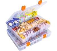 LAifu Snack Boxes for Travel, 2 Pack Snack Box with 36 Removable Grids Compartments, Clear Multi compartment Snackle Box Trays with for Candies, Nuts, Chocolates, Cookies, Fruits, Etc