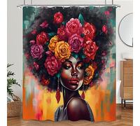 Laifzere African American Black Girl Shower Curtain Black Woman Shower Curtain for Bathroom Set Rose Afro Flower Floral Colorful Waterproof Shower Curtain for Bathtub Decor 60x72 Inch with Hooks