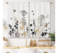 Laifzere Beige Floral Kitchen Curtains Boho Flower Botanical Leaves Small Short Cafe Window Curtains Rustic Wildflower Plant Vintage Bathroom Drapes Treatment Tier Curtains 2 Panels (27.5x39 Inch)
