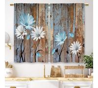 Laifzere Blue Farmhouse Floral Kitchen Curtains 2 Panels (27.5x39 Inch)
