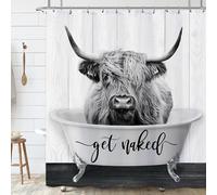 Laifzere Farmhouse Highland Cow Get Naked Shower Curtain Western Rustic Cattle in Bathtub Shower Curtain for Bathroom Set Funny Animal Wooden Country Shower Curtain for Bathtub Decoration 72x72 Inch