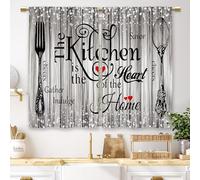 Laifzere Farmhouse Rustic Grey Kitchen Curtains Vintage Fork Spoon Retro Small Short Cafe Window Curtains Barn Country Wooden Wood Sparkle Rod Pocket Bathroom Tier Window Treatment Drapes (26x36 Inch)