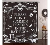 Laifzere Funny Toilet Rules Shower Curtain - Gothic Black Halloween Goth Witchy Shower for Bathroom Skull Skeleton Farmhouse Bathroom Signs Horror Fabric for Bathtub 60x72 Inch