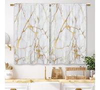 Laifzere Gold Marble Kitchen Curtains Golden Luxury Abstract Small Short Cafe Window Curtains White Modern Texture ink Rod Pocket Bathroom Window Drapes Treatment Tier Curtains 2 Panels (27.5x39 Inch)