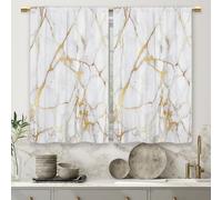 Laifzere Gold Marble Kitchen Curtains Golden Luxury Abstract Small Short Cafe Window Curtains White Modern Texture Ink Rod Pocket Bathroom Window Drapes Treatment Tier Curtains 2 Panels (26x36 Inch)