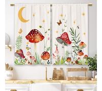 Laifzere Mushroom Botanical Kitchen Curtains Flower Boho Floral Small Short Cafe Window Curtains Moon Star Butterfly Retro Rod Pocket Bathroom Drapes Treatment Tier Curtains 2 Panels (27.5x39 Inch)
