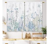 Laifzere Nautical Coastal Kitchen Curtains Ocean Starfish Seashell Small Short Cafe Window Curtains Beach Sea Seashell Rod Pocket Bathroom Window Drapes Treatment Tier Curtains 2 Panels (27.5x39 Inch)
