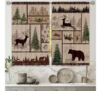 Laifzere Rustic Cabin Kitchen Curtains Forest Woodland Farmhouse Brown Small Short Cafe Window Curtains Country Bear Deer Rod Pocket Bathroom Drapes Treatment Tier Curtains 2 Panels (27.5x39 Inch)