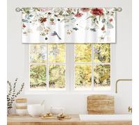 Laifzere Spring Floral Curtain Valance for Window Treatments Red Flower Botanical Rod Pocket Kitchen Treatment Plant Colorful Wildflower Window Drapes for Bathroom Bedroom Living Room (52x18 Inch)