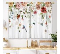 Laifzere Watercolor Floral Kitchen Curtains Flower Plant Small Short Cafe Window Curtains Rustic Colorful Wildflower Plants Blossom Spring Rod Pocket Living Room Bedroom Window Drapes (26x24 Inch)
