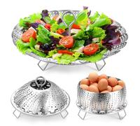 LAIHIFA Premium Stainless Steel Steamer Basket, Folding Vegetable Steamer Basket with Removable Center Handle for Veggie Seafood Cooking, Food Steamer Basket Fit Various Size Pot