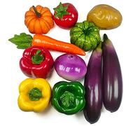 Laiiqi 11 Pcs Artificial Vegetables, Faux Fake Mixed Vegetables Decoration Home Kitchen Realistic Fake Food display veggies Set Faux Eggplant, Bell Peppers, Small Pumpkin, Radishes