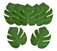 Laiiqi 36 Pcs Artificial Palm Leaf, Faux Tropical Green Leaves for Party Decorations, Monstera Leaves Hawaiian Luau Jungle Beach Theme Party Table Decorations Fake Leaves