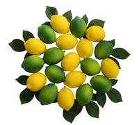 Laiiqi Artificial Lemons Limes 20 Fake Lemon Decor with 25 Lifelike Leaves Realistic Artificial Fruits for Lemon Party Decor,Kitchen Display,Fake Lemons with Lime Simulation for Home Centerpieces